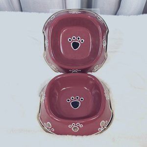 Gold Decorated Burgundy Ceramic Pet Bowl Set